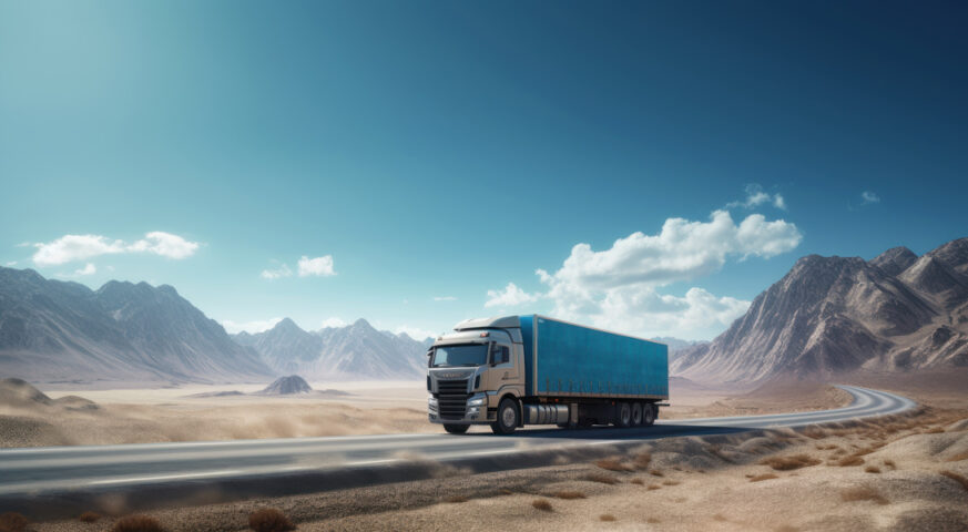 truck-driving-road-with-beautiful-landscape-motion-blur-background-generative-ai